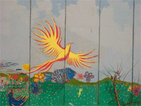 photo: mural with brightly colored bird